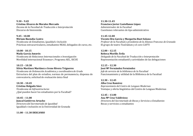 Programa XIII Jornada de Bienvenida para estudiantes de nuevo ingreso